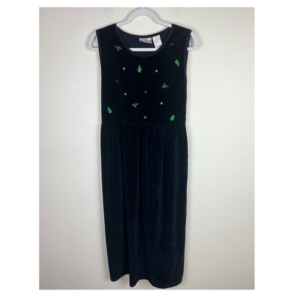 Erika Studio Dresses & Skirts - Erika Studio | Vintage 80s 90s Velvet Christmas Embroidered Black Dress | L/XL